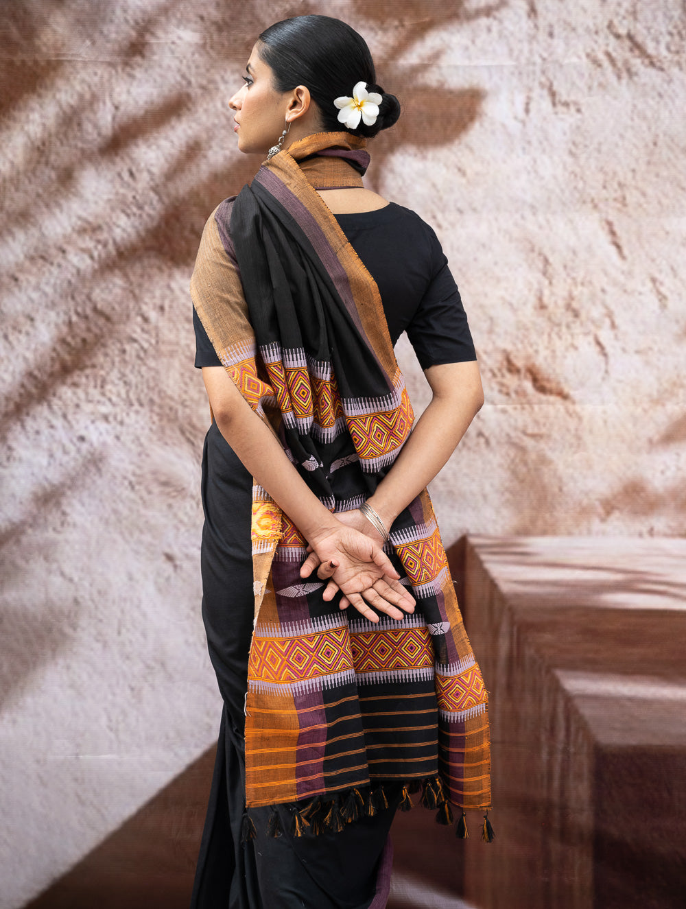 Load image into Gallery viewer, Striking Elegance. Exclusive Handwoven North-East Cotton Saree - Noir Prism