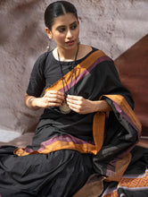 Load image into Gallery viewer, Striking Elegance. Exclusive Handwoven North-East Cotton Saree - Noir Prism