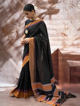 Load image into Gallery viewer, Striking Elegance. Exclusive Handwoven North-East Cotton Saree - Noir Prism