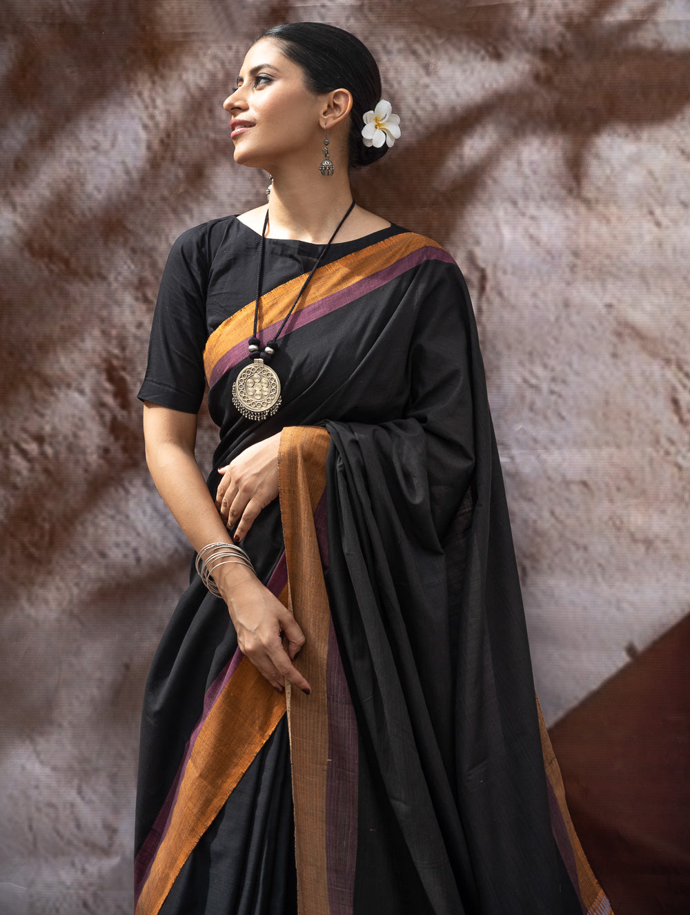 Load image into Gallery viewer, Striking Elegance. Exclusive Handwoven North-East Cotton Saree - Noir Prism