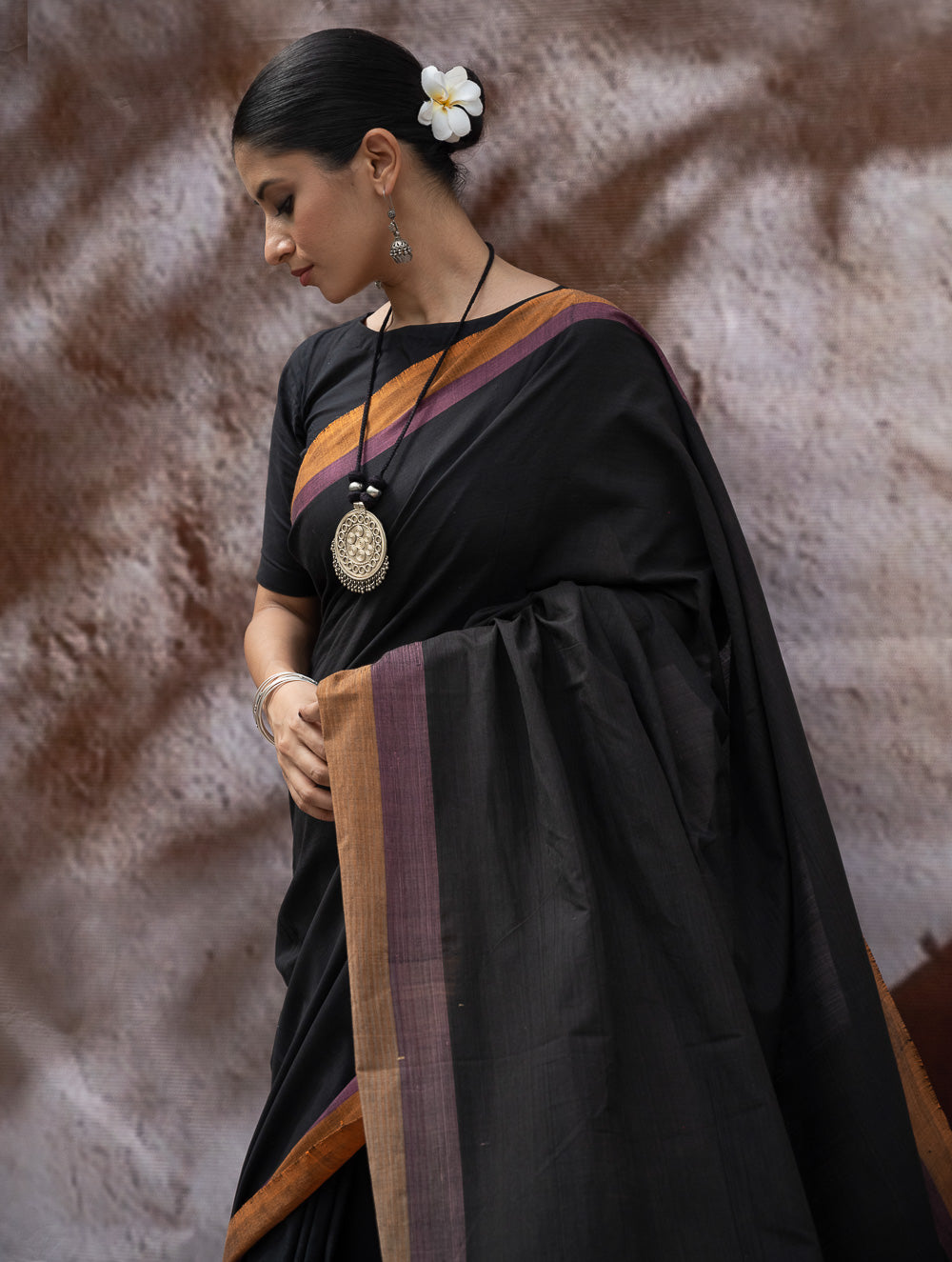 Load image into Gallery viewer, Striking Elegance. Exclusive Handwoven North-East Cotton Saree - Noir Prism