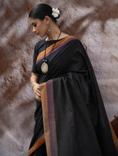 Load image into Gallery viewer, Striking Elegance. Exclusive Handwoven North-East Cotton Saree - Noir Prism