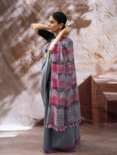 Load image into Gallery viewer, Striking Elegance. Exclusive Handwoven North-East Cotton Saree - Slate Reverie