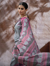 Load image into Gallery viewer, Striking Elegance. Exclusive Handwoven North-East Cotton Saree - Slate Reverie