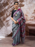 Striking Elegance. Exclusive Handwoven North-East Cotton Saree - Slate Reverie