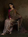 Striped Elegance. Hand Dyed Lehariya Chanderi Saree - Brown & Green