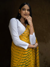 Load image into Gallery viewer, Striped Elegance. Lehariya Georgette Viscose Saree - Vibrant Yellow