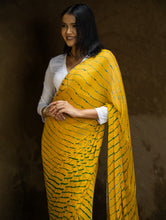 Load image into Gallery viewer, Striped Elegance. Lehariya Georgette Viscose Saree - Vibrant Yellow