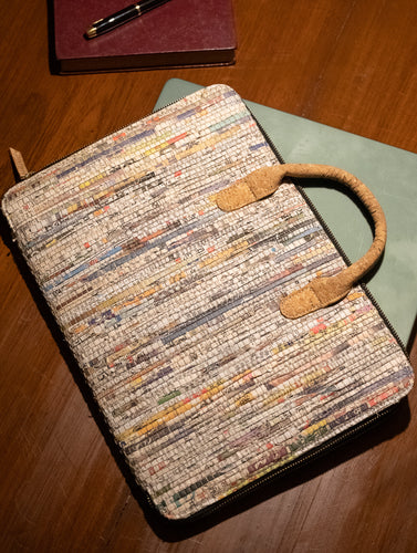 Sustainable & Handcrafted. Durable Newspaper & Cork Laptop Bag