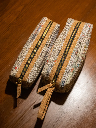 Sustainable & Handcrafted. Durable Newspaper & Cork Utility Pouches (Set of 2)