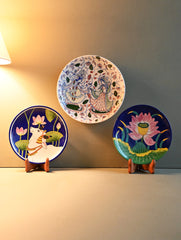 Pichwai Inspired Jaipur Blue Pottery Decorative Plate Set - Pichwai Trio (Set of 3)