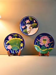 Jaipur Blue Pottery Decorative Plate Set - Cobalt Harmony (Set of 3)  