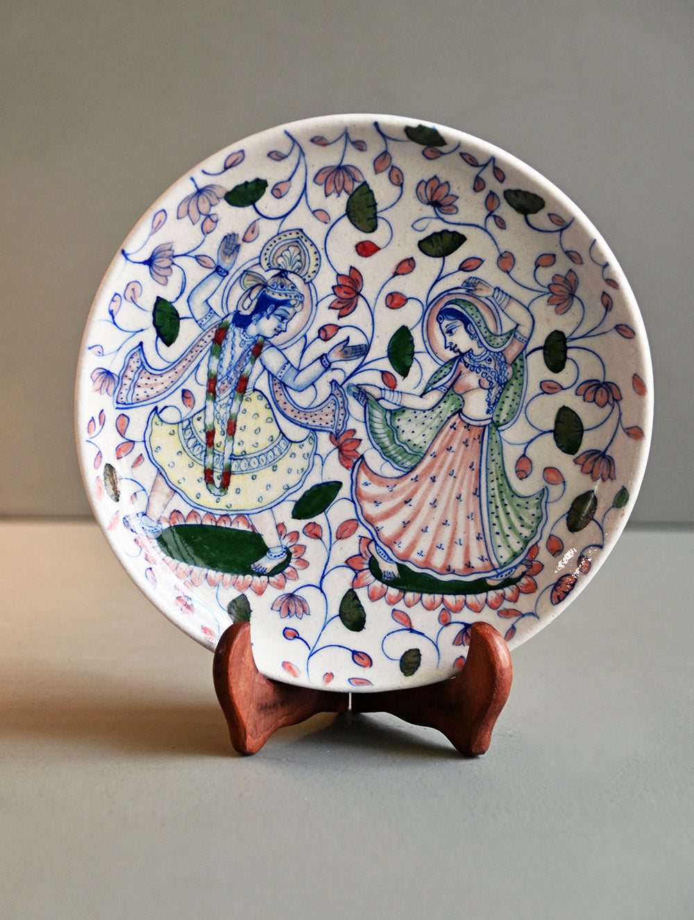 Pichwai Inspired Jaipur Blue Pottery Decorative Plate - Radha Krishna
