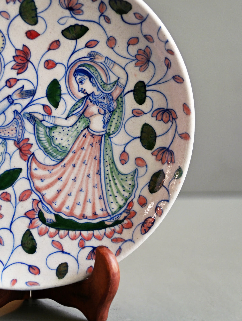 Pichwai Inspired Jaipur Blue Pottery Decorative Plate - Radha Krishna
