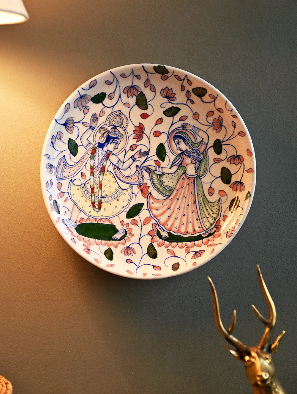 Pichwai Inspired Jaipur Blue Pottery Decorative Plate - Radha Krishna