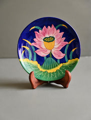 Pichwai Inspired Jaipur Blue Pottery Decorative Plate - Lotus Medallion