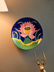 Pichwai Inspired Jaipur Blue Pottery Decorative Plate - Lotus Medallion
