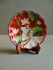 Pichwai Inspired Jaipur Blue Pottery Decorative Plate - Terraocotta Kamdhenu