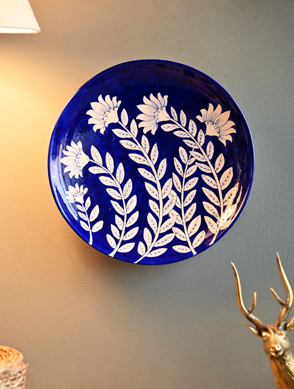 Jaipur Blue Pottery Decorative Plate - Botanical Silhouettes