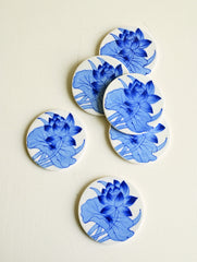 Jaipur Blue Pottery Coaster Set - Lotus Bloom (Set of 6)
