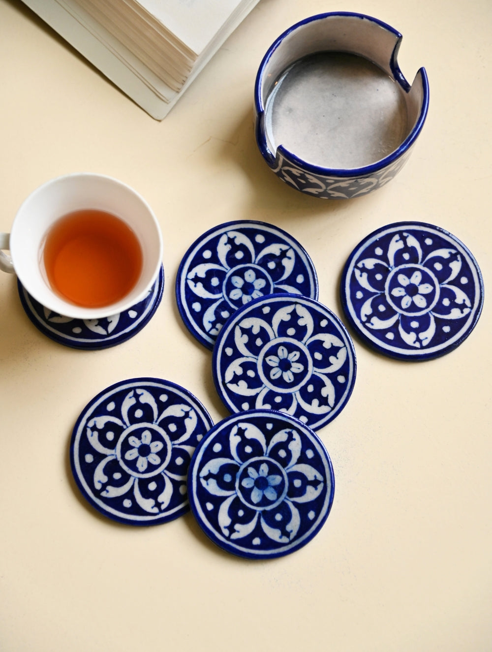 Jaipur Blue Pottery Coaster Set - Indigo Medallion (Set of 6) 