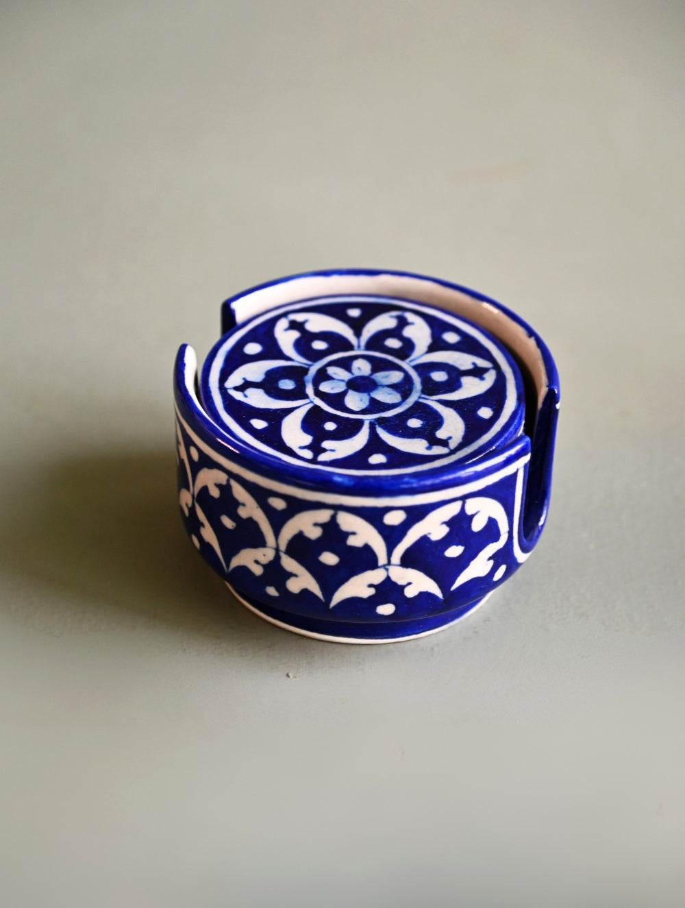 Jaipur Blue Pottery Coaster Set - Indigo Medallion (Set of 6) 