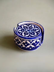 Jaipur Blue Pottery Coaster Set - Indigo Medallion (Set of 6) 