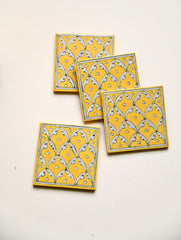 Jaipur Blue Pottery Coaster Set - Yellow Jaal (Set of 4) 