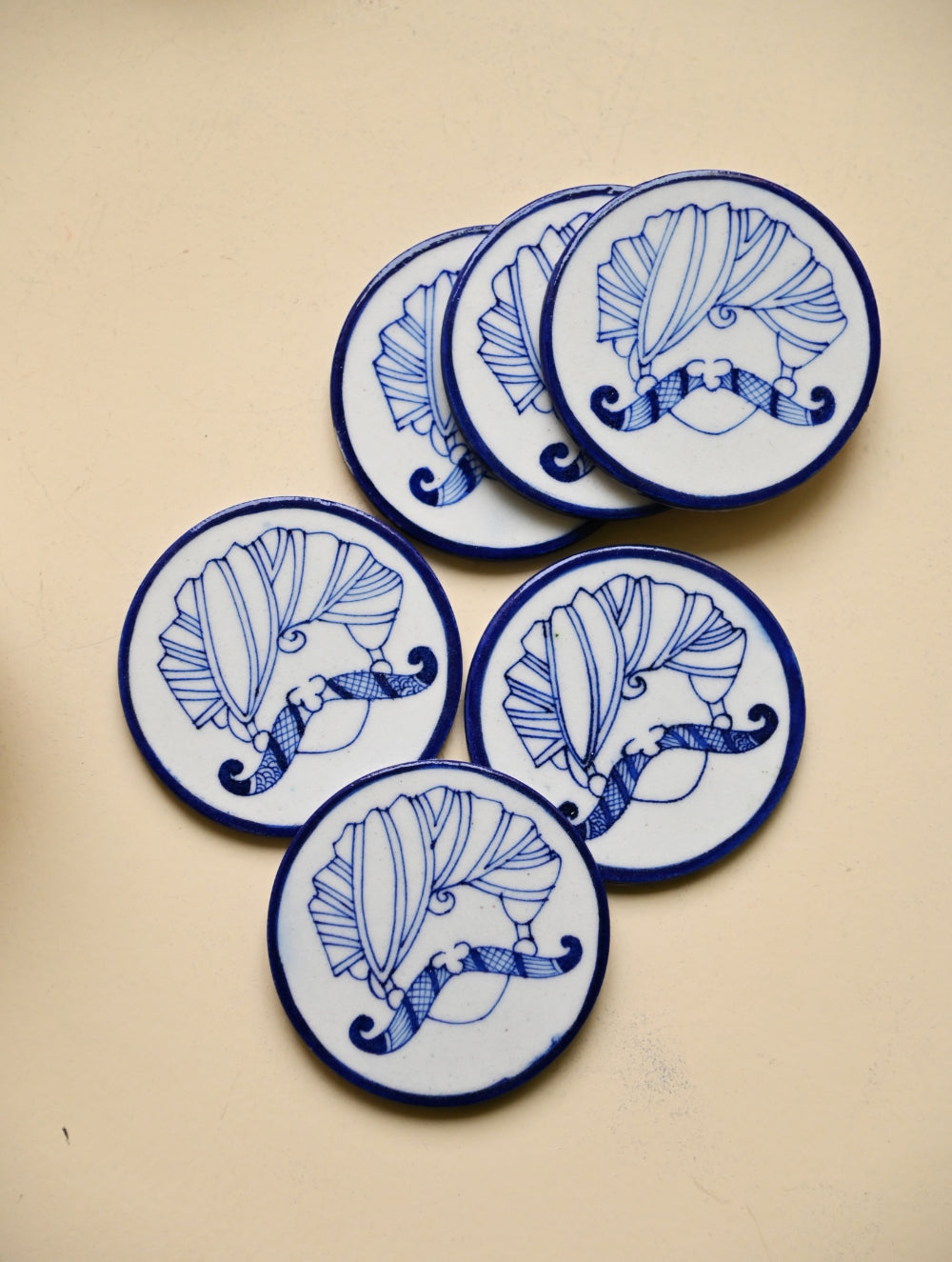 Jaipur Blue Pottery Coaster Set - Royal Turban (Set of 6)
