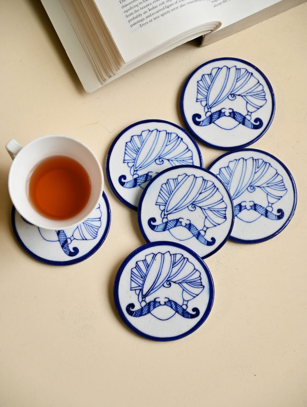 Jaipur Blue Pottery Coaster Set - Royal Turban (Set of 6)