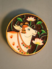Exclusive Pichwai Carved Collectibles : Hand Engraved Wood Block Curio / Wall Piece - Kamal Gau 