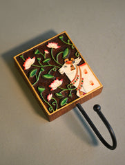 Exclusive Pichwai Carved Collectibles : Wooden Engraved Wall Hook - Gau Valli