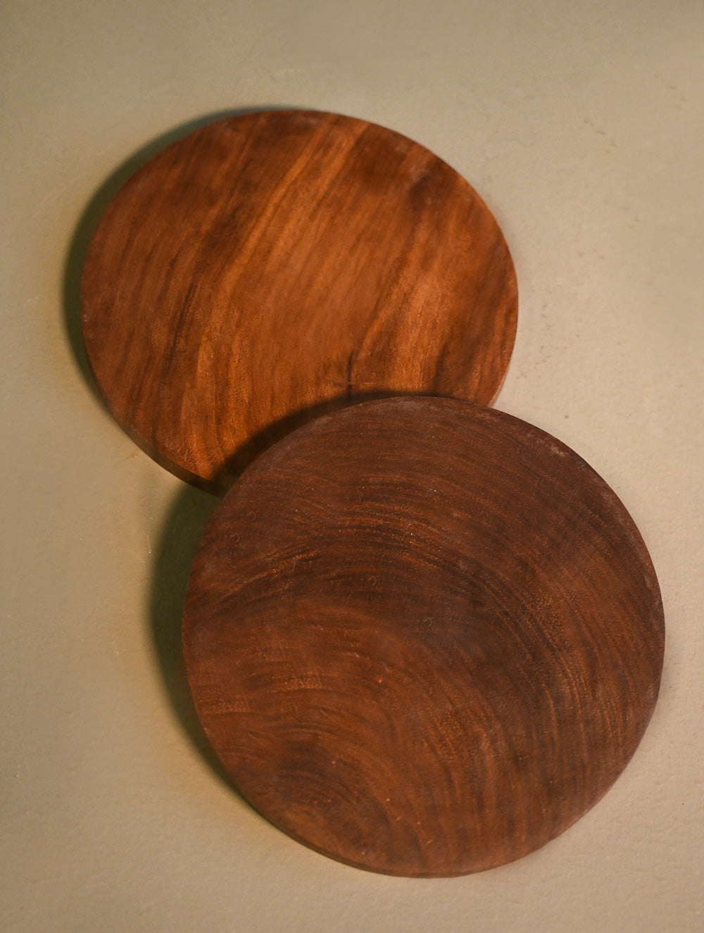 Exclusive Pichwai Carved Collectibles : Fine Hand Engraved Wooden Trivets / Coasters - Kamal Taal (Set of 2)