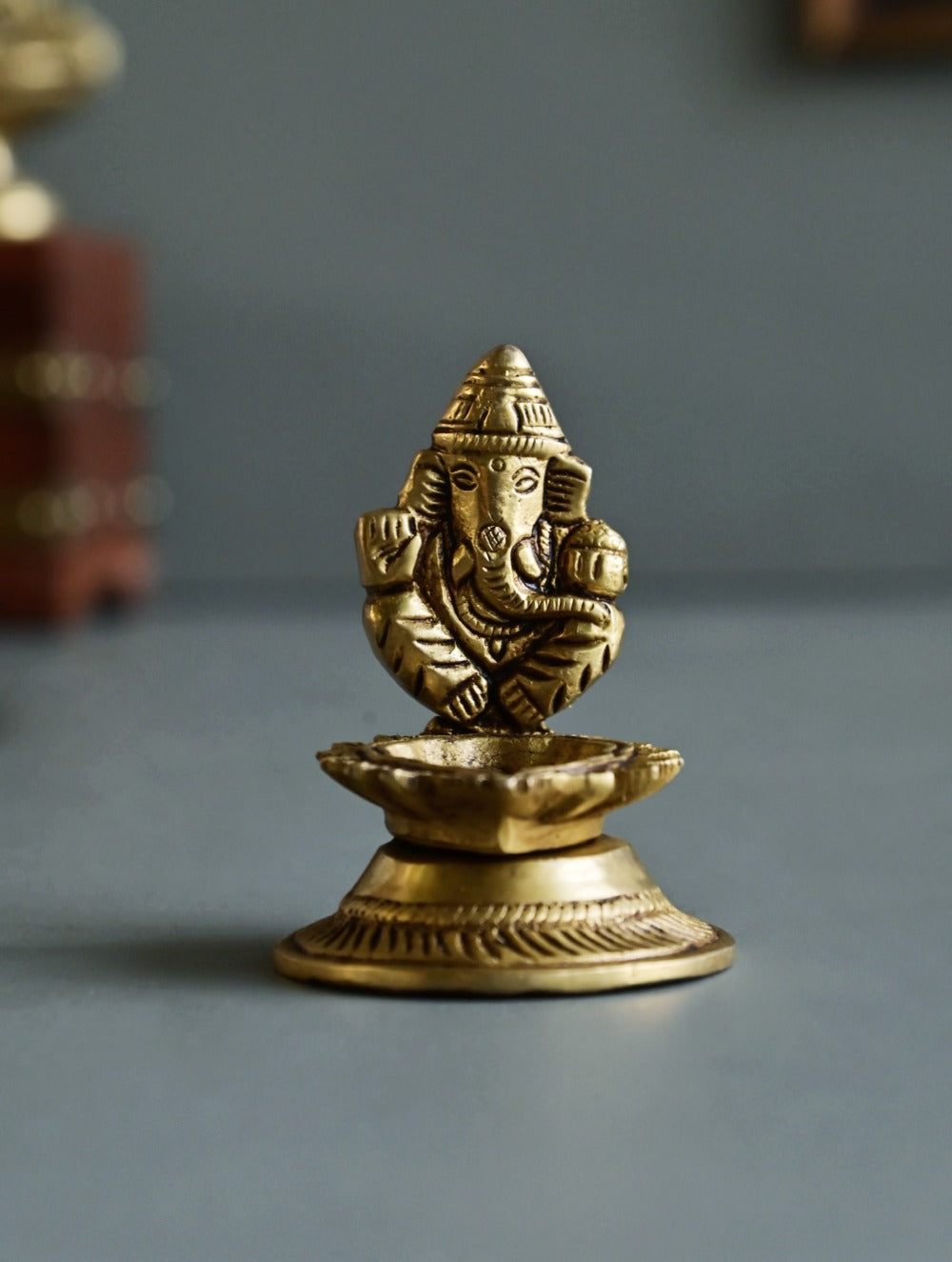 Brass Moulded Ornate Lamp - Gajanan Diya