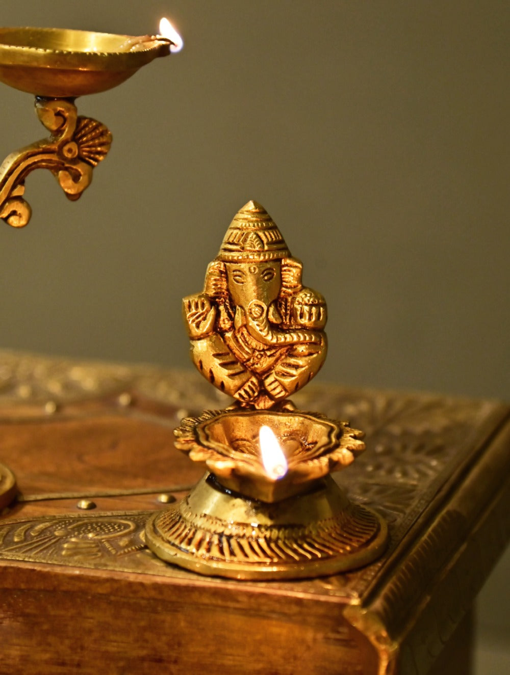 Brass Moulded Ornate Lamp - Gajanan Diya