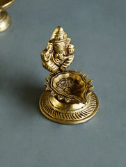 Brass Moulded Ornate Lamp - Gajanan Diya