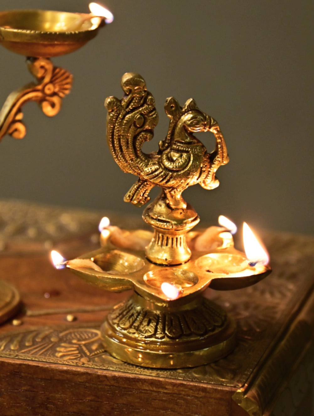 Brass Moulded Ornate Lamp - Panchamukhi Diya