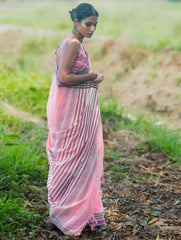 Bengal Weaves. Handwoven Soft Cotton Saree - Blush Meadow