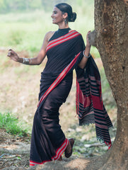 Bengal Weaves. Handwoven Soft Cotton Saree - Midnight Ember