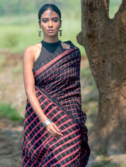 Bengal Weaves. Handwoven Soft Cotton Saree - Rose Grid