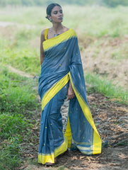 Bengal Weaves. Handwoven Soft Cotton Saree - Monsoon Lime