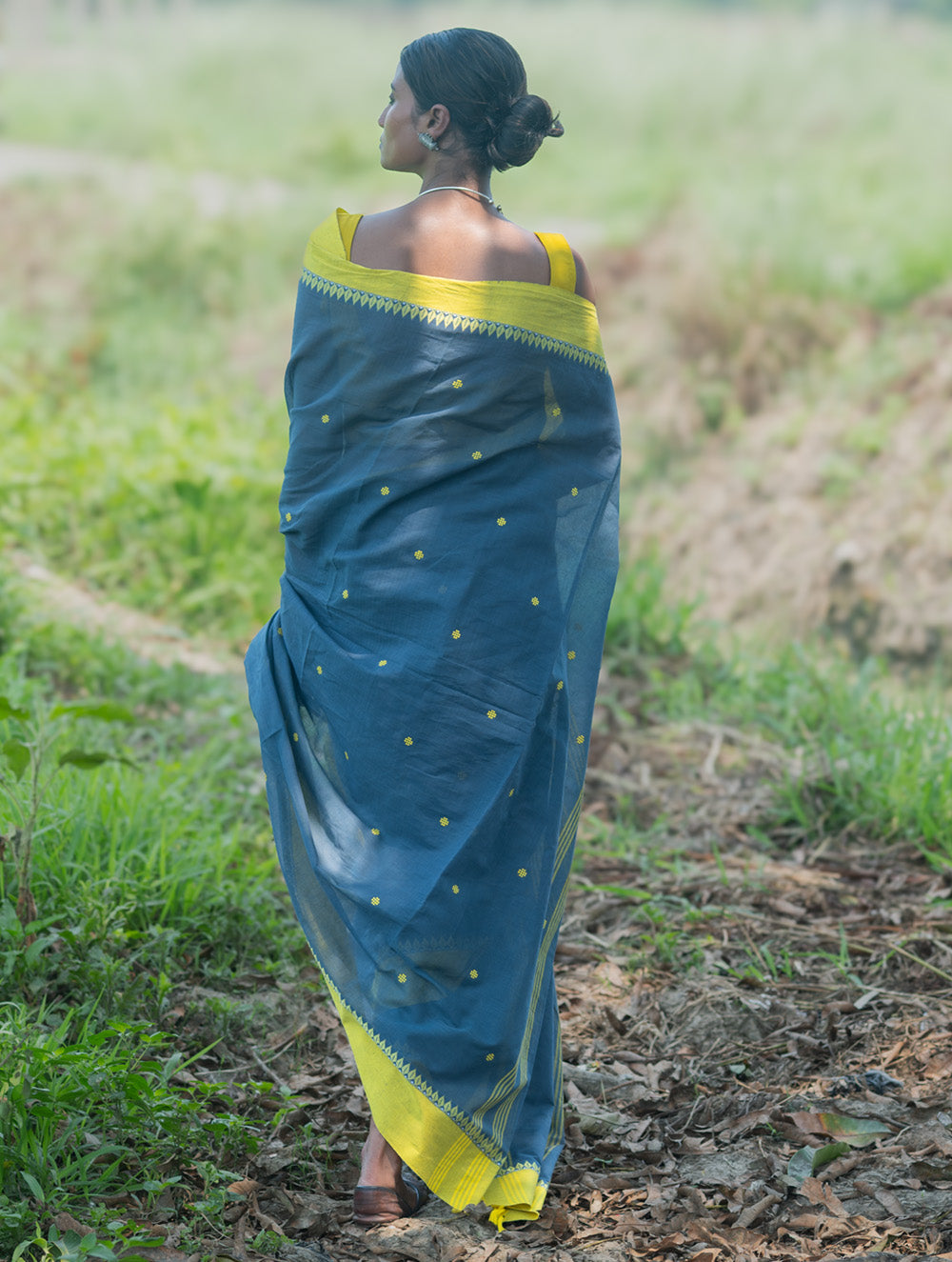 Bengal Weaves. Handwoven Soft Cotton Saree - Monsoon Lime