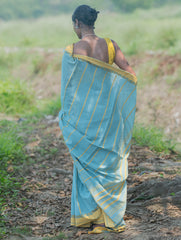 Bengal Weaves. Handwoven Soft Cotton Saree - Sky Harvest