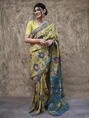 Signature Kalamkari Hand Painted Silk Blend Saree - Mangalavalli