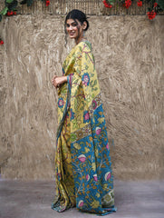 Signature Kalamkari Hand Painted Silk Blend Saree - Mangalavalli