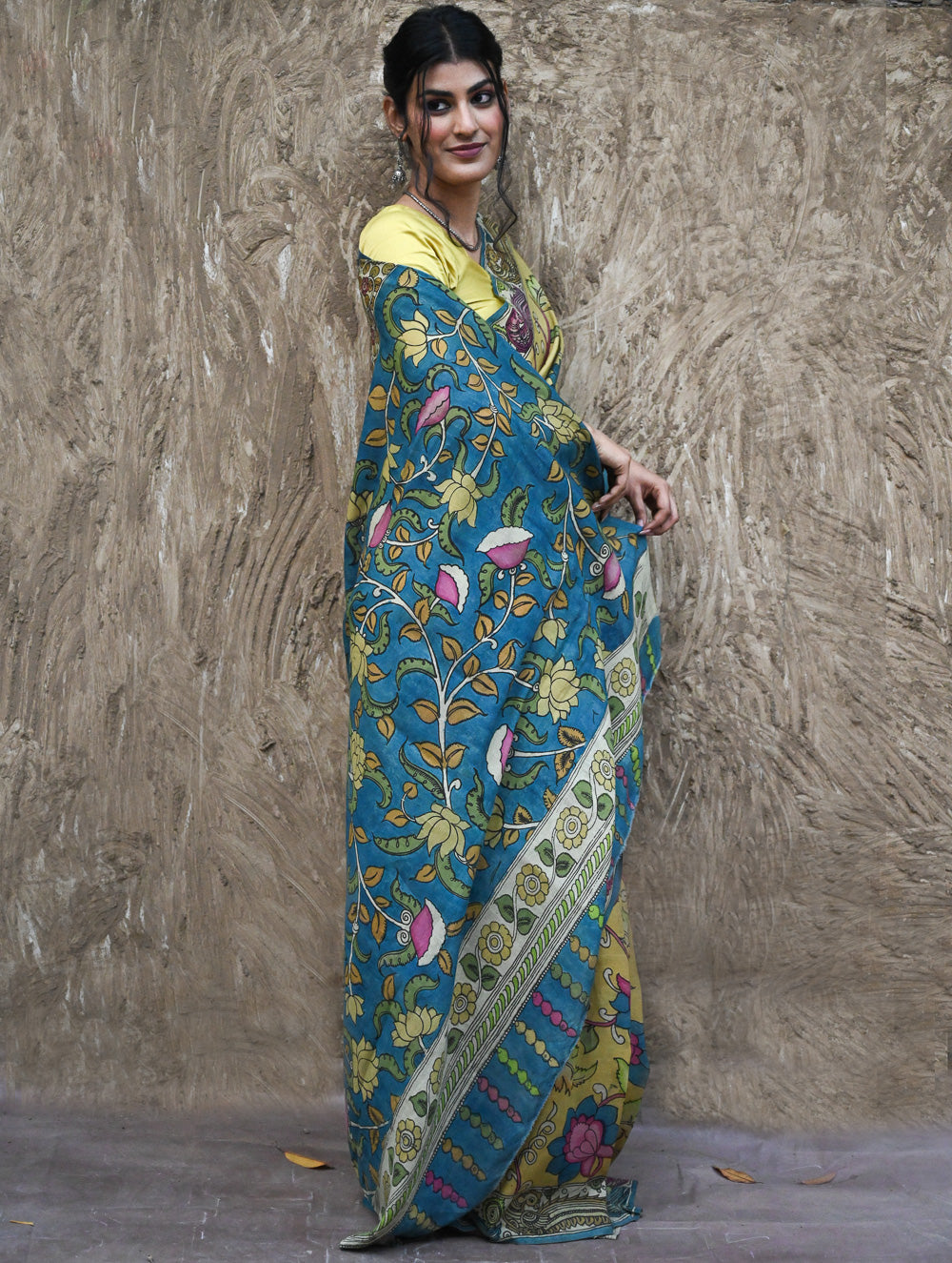 Signature Kalamkari Hand Painted Silk Blend Saree - Mangalavalli