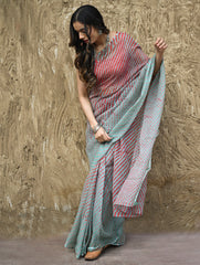 The Rang Tarang Collection : Hand Dyed Leheriya Kota Cotton Saree - Sindoor Saanjh