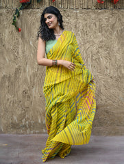 The Rang Tarang Collection : Hand Dyed Leheriya Kota Cotton Saree - Basant Leher