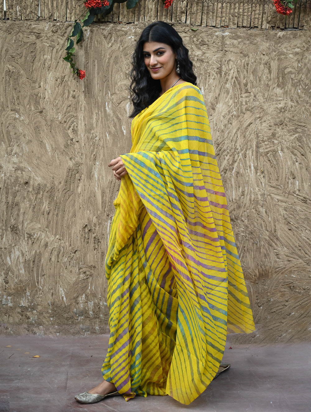 The Rang Tarang Collection : Hand Dyed Leheriya Kota Cotton Saree - Basant Leher