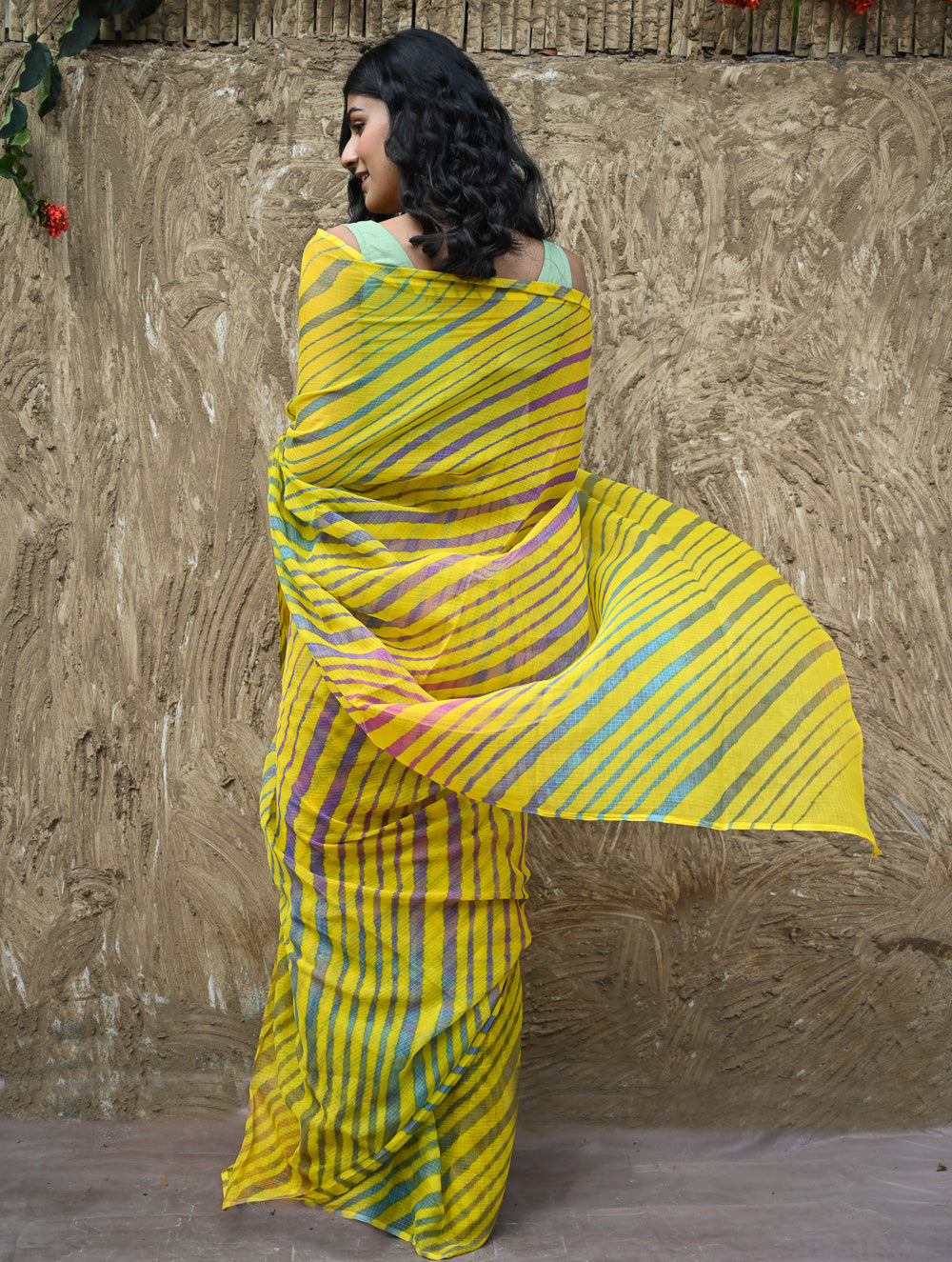 The Rang Tarang Collection : Hand Dyed Leheriya Kota Cotton Saree - Basant Leher